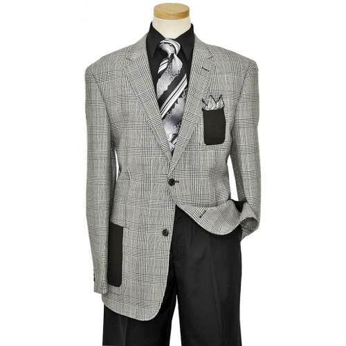 Tayion Collection White / Black / Pink Houndstooth Design Silk / Wool Suit With Elbow Patches 021